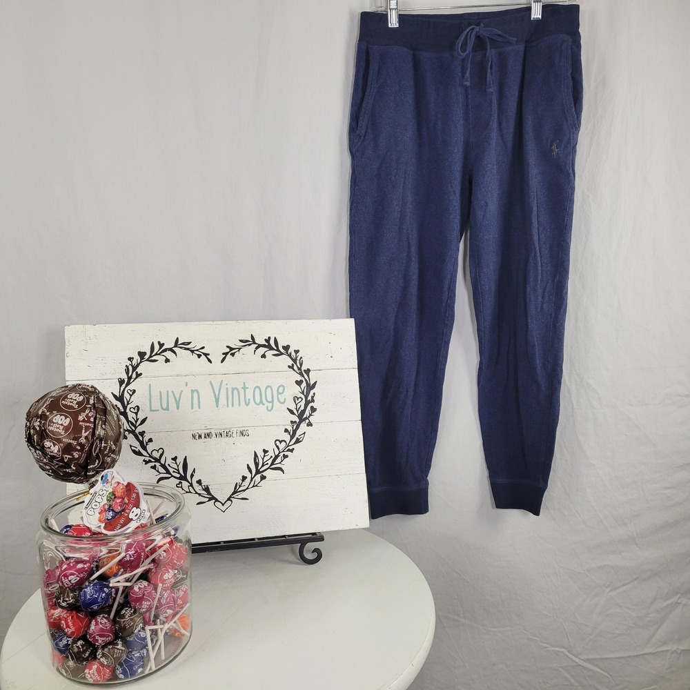 Polo Ralph Lauren Navy Blue Heathered Jogger Sweatpants Pony Logo Womens